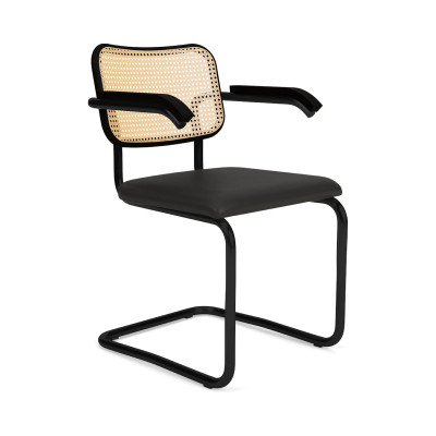 Knoll Breuer Cesca Sedia con braccioli verniciata ultra opaco faggio nero seduta rivestita