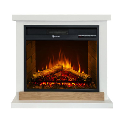 Camino elettrico da terra Stoccolma in legno bianco 75x28x70