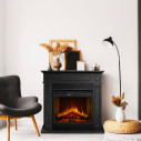 Camino elettrico da terra Jefferson in legno Nero 89,5x90,5x28 Divina Fire ambientazione