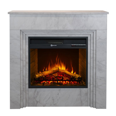 Camino elettrico da terra Bellini in legno effetto Marmo Bianco 96x35x96