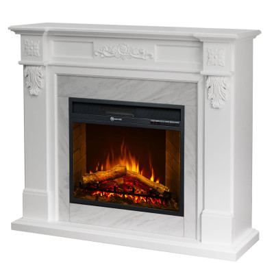 Camino elettrico da terra Truman Bianco effetto marmo 121x38x108