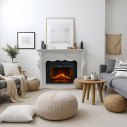 Camino elettrico caminetto da terra Parigi in legno Bianco 123x39x100 Divina Fire ambientazione