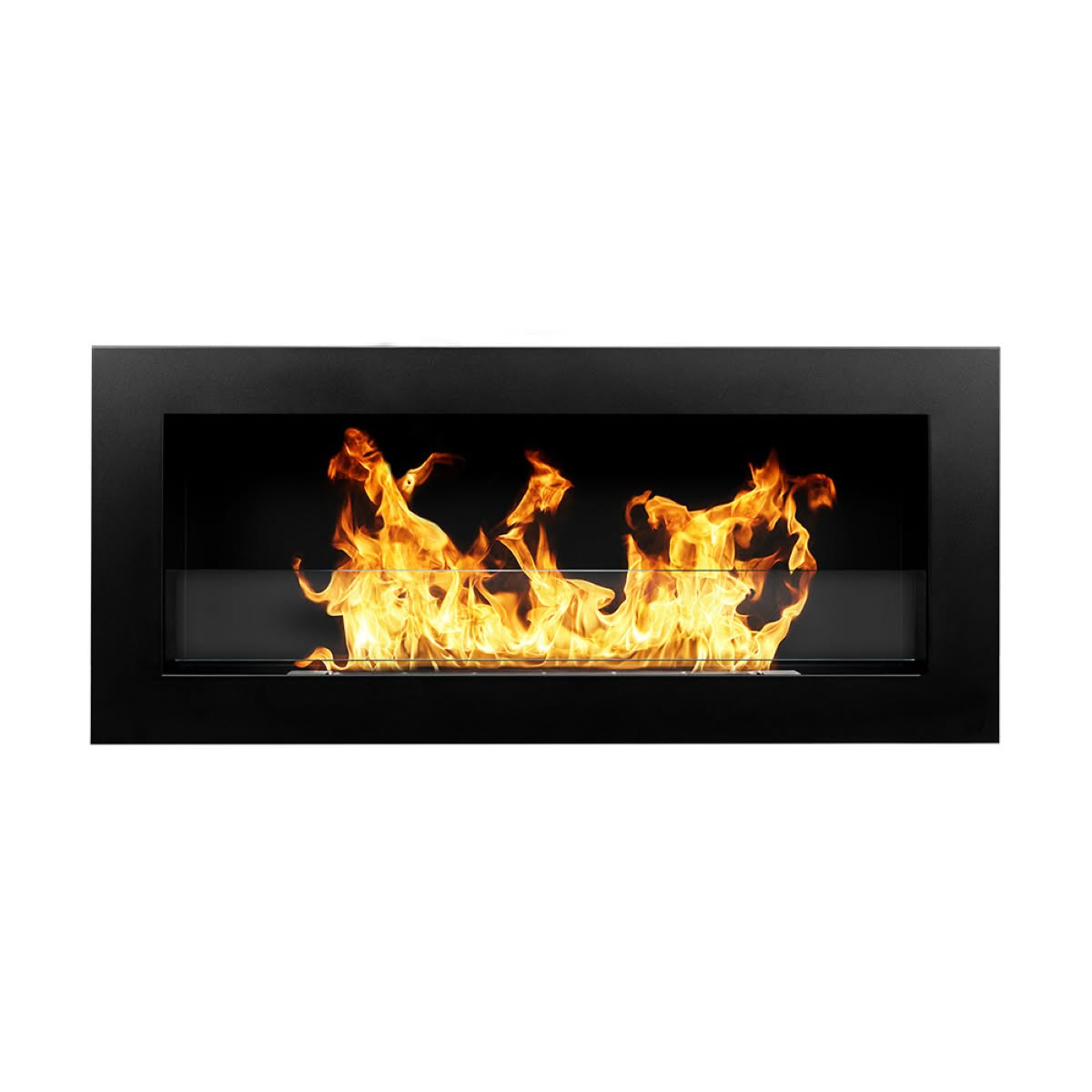Camino a bioetanolo da parete o incasso Livorno Nero 90x12x40 con vetro
