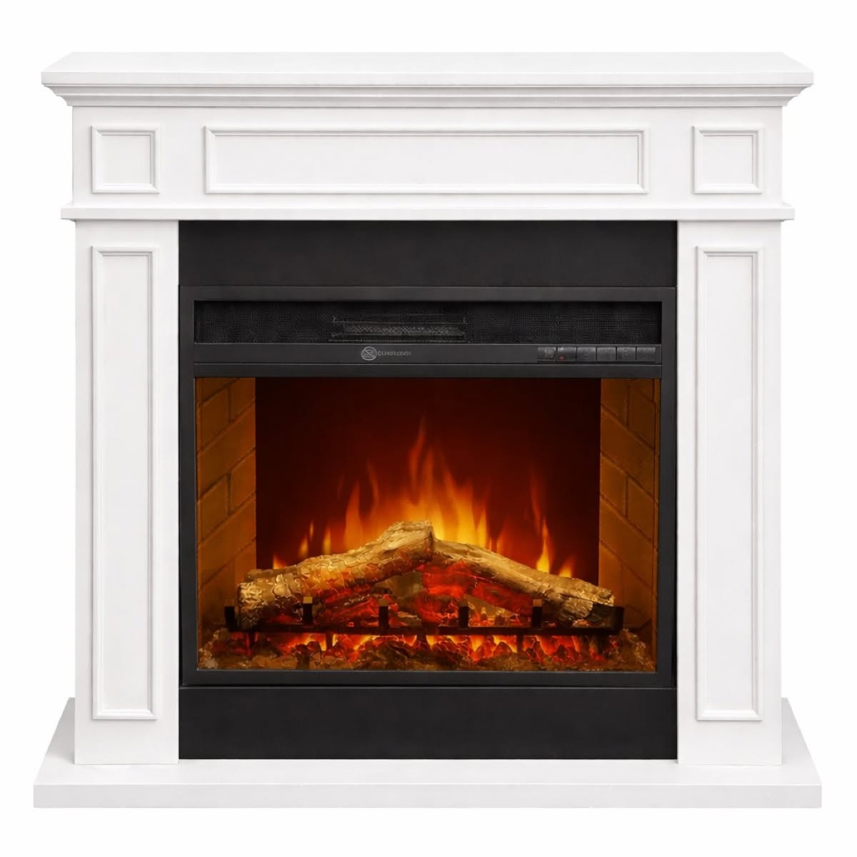 Camino elettrico da terra Jefferson in legno Bianco 89,5x28x90,5