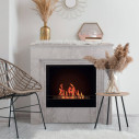 Camino a bioetanolo da terra Bellini in legno effetto Marmo Bianco 96x35x96 Divina Fire ambientazione