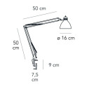 FontanaArte Naska Grande lampada da tavolo cromo con morsetto dimensioni