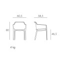 Set Tavolo Rio 140 con 6 sedie net dettaglio misure sedia Net 